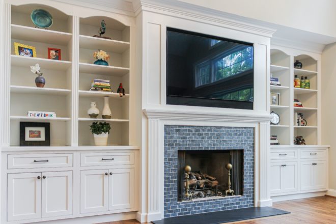 Bright Custom Family Room Built-In Storage - Gardner/Fox Associates